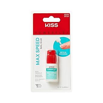 Kiss PowerFlex 最高速指甲胶 - 快干粘合剂，适用于使用喷嘴涂抹器胶合指甲和修复，非常适合指甲尖和包裹物，净重。 0.10 盎司（3 克）