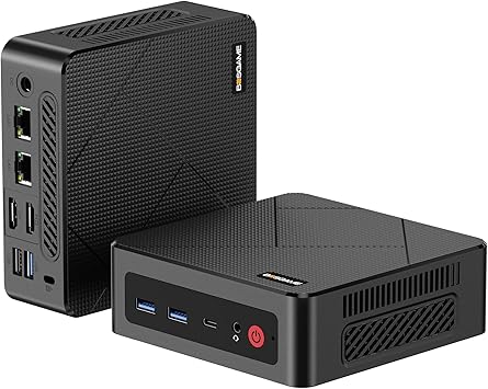 BOSGAME E4 迷你电脑，配备 AMD Ryzen 5 3550H、16GB DDR4 512GB PCIe SSD、双 RJ45、4K 三重显示屏、USB-C、USB 3.2、Wi-Fi 5/BT 5.0 的迷你电脑，适用于办公室、家庭和流媒体的微型台式电脑