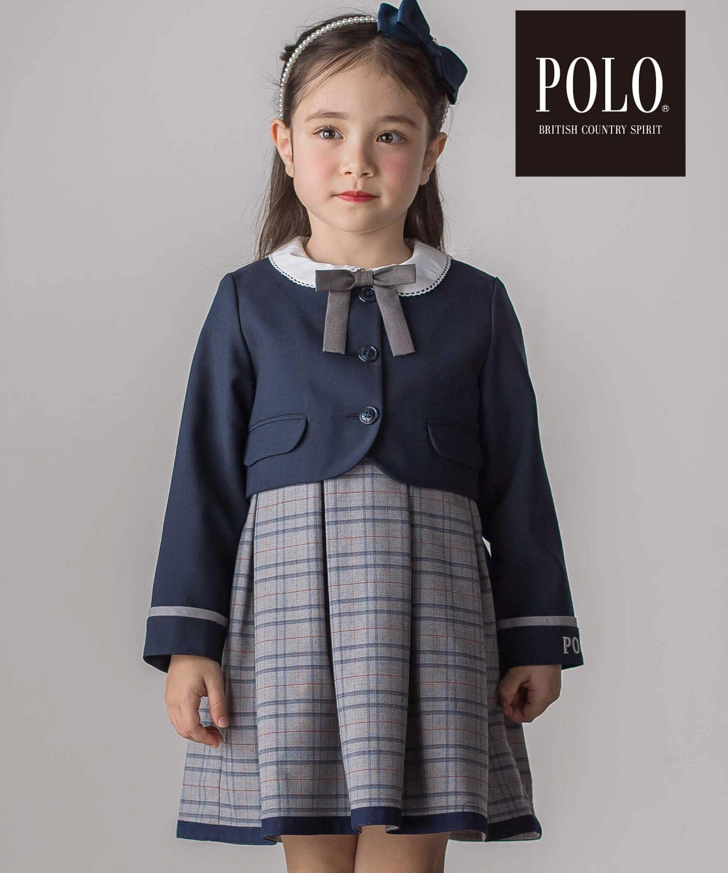 [POLO BCS *SLAP SLIP 联名款] 换袖外套+领口饰带格纹连衣裙（110~130cm）