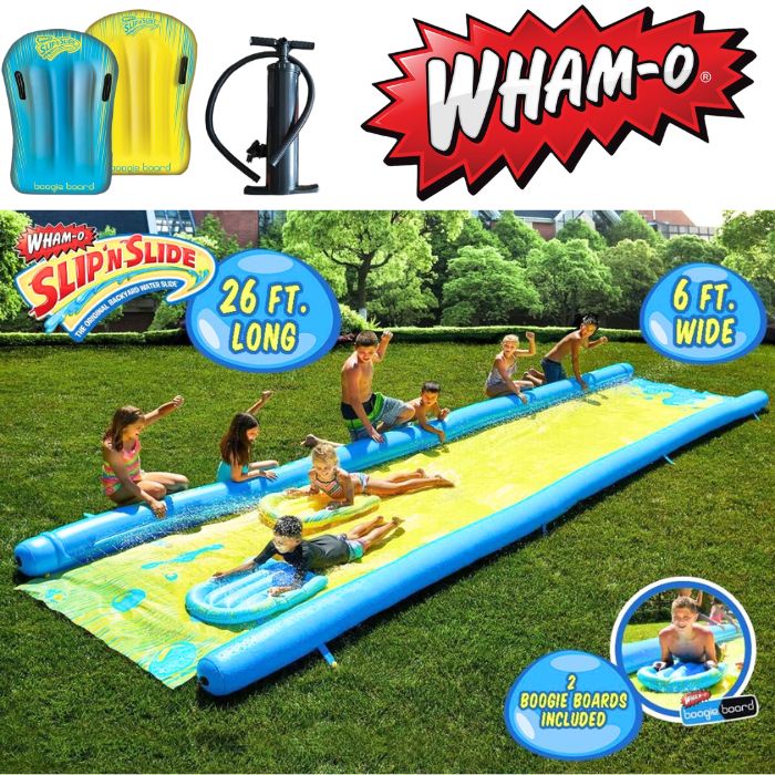 巨型水滑梯 水滑梯 水上游乐 泼水 Wham-O Super Slip 'N Slide 26ft 水滑梯 大滑梯&滑梯 滑梯 26ft (总长约 7.9m, 宽度约 1.8m) 2人可同时滑行, 2块身体板, 带气泵的正宗滑梯