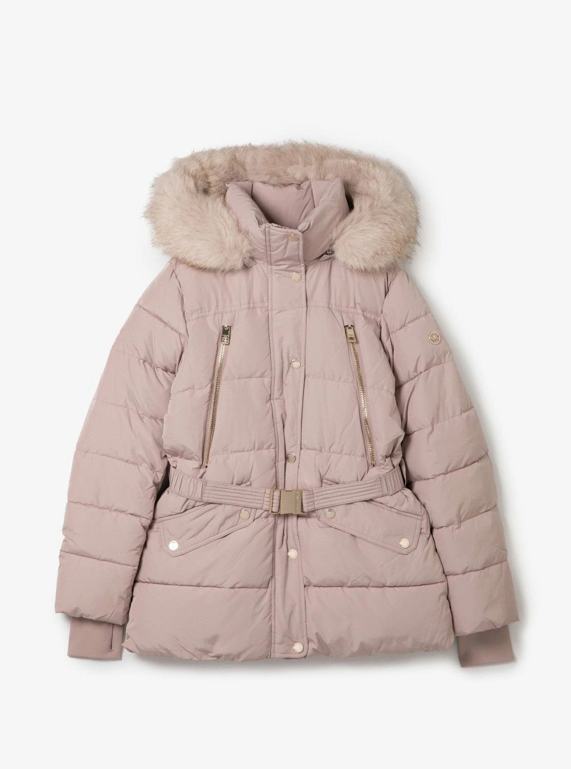 配腰带 Forfur 绗缝羽绒夹克 Michael Kors
