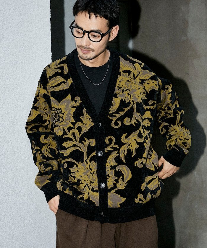 花朵满布图案商城纱针织开衫 25AW