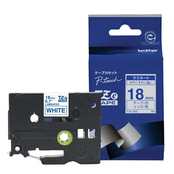 Brother｜Brother 【兄弟正品】Peatouch 层压胶带 TZe-243 宽度 18mm（蓝色文字/白色） TZe TAPE 透明 TZe-243 [蓝色文字/18mm 宽度] [TZE243]