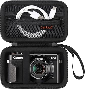 Canboc 相机包适用于佳能 PowerShot G7 X Mark III/G7X Mark II 数码 4K Vlogging 相机，傻瓜式 4K 摄像机包，拉链网袋适合 USB 线，电池，黑色