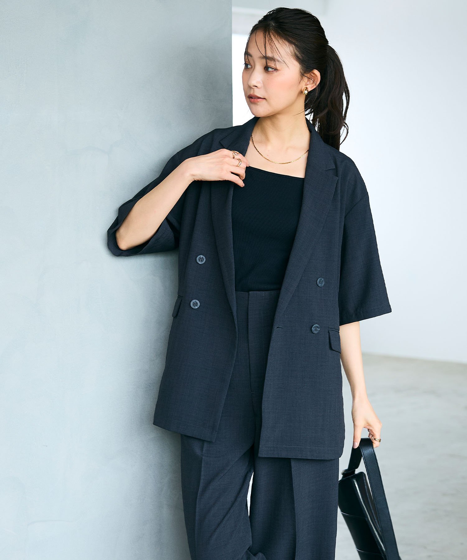 《抗皱》Samanatura仿亚麻半袖西装外套