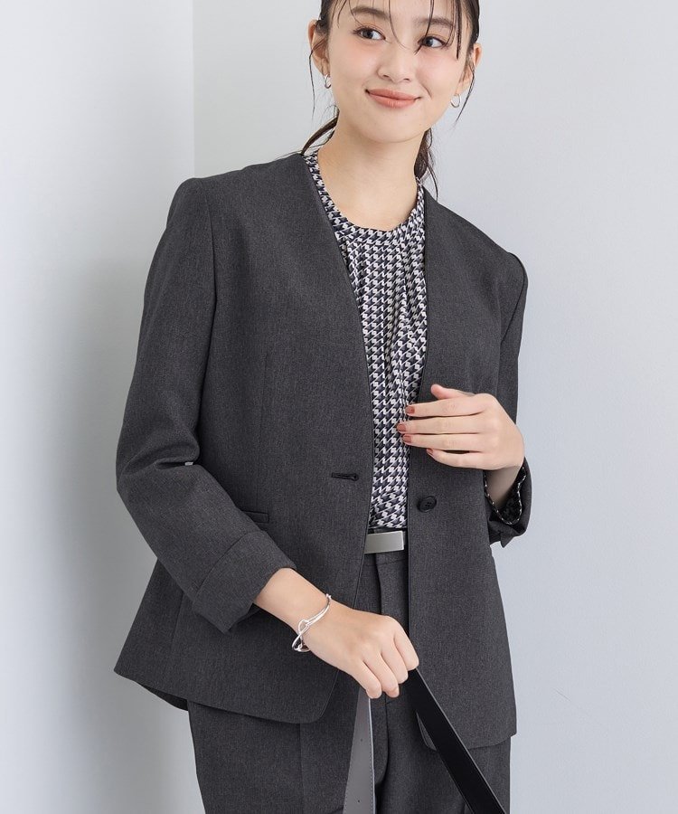 [可水洗/通勤/套装] 混色弹力无领夹克