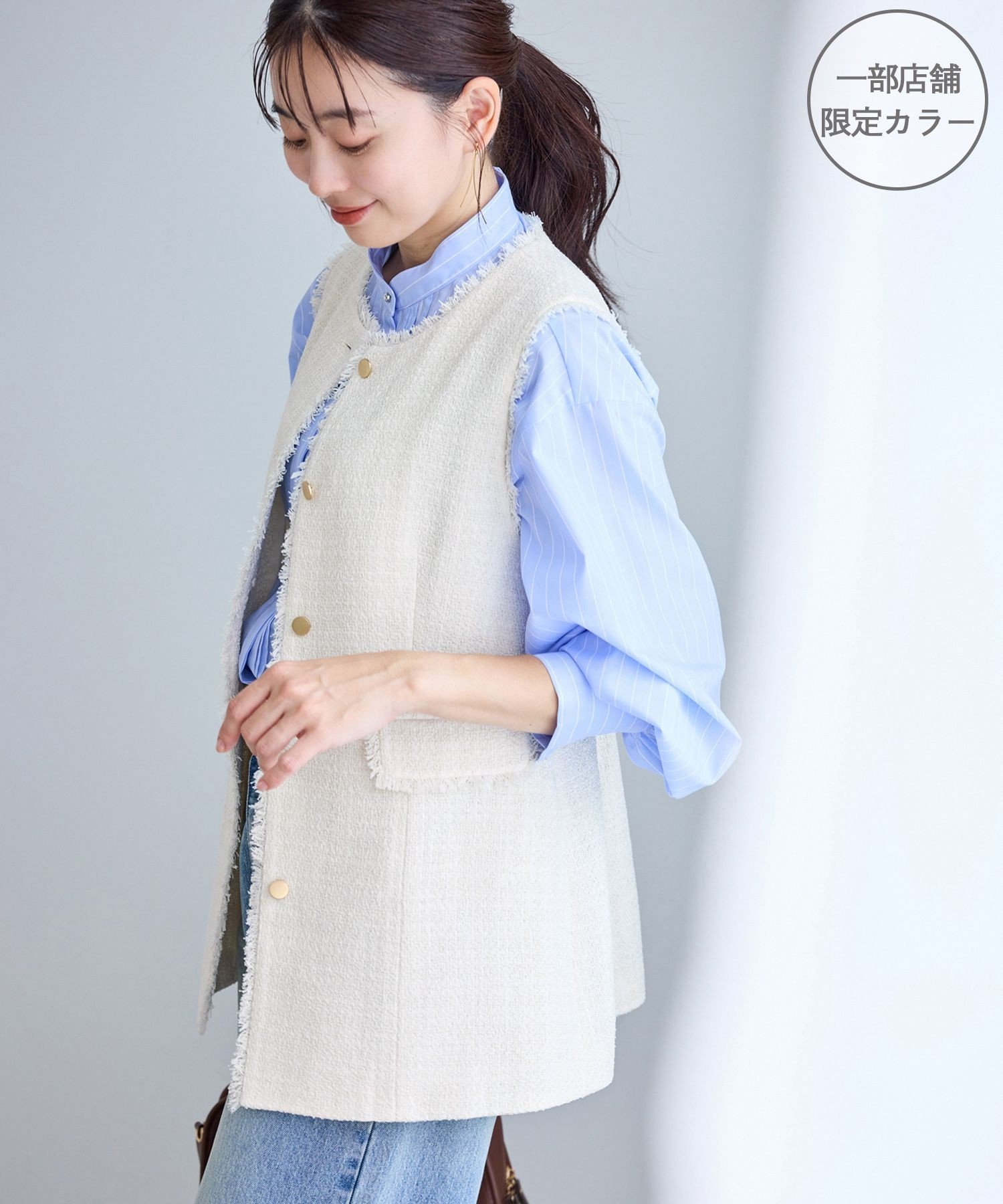 【WEB限定色】粗花呢金色纽扣马甲背心/仪式兼容/链接搭配