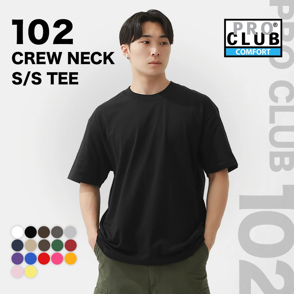 Pro Club T 恤短袖舒适 102 圆领纯色 S-XL 美国尺码 PRO CLUB LL 2L 短袖 T 恤大尺码品牌标准商品 [可邮寄]