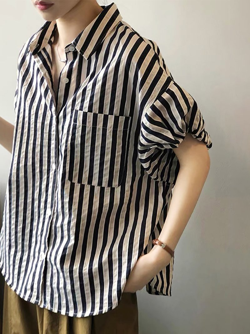 条纹衬衫女短袖