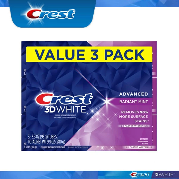 Crest 3D 白色高级亮泽薄荷 3.3 盎司/包 3 件 Crest 3D 白色高级亮泽薄荷 93 克