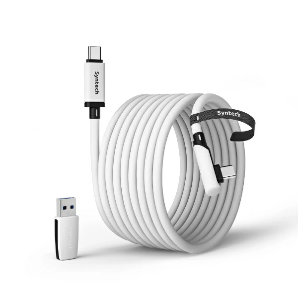 新泰克 | Syntech Meta Quest 3S 兼容 / PICO 4 Ultra 兼容 / Meta Quest 3 兼容 Syntech 连接电缆 2in1 连接电缆 5m 连接电缆 白色 C100