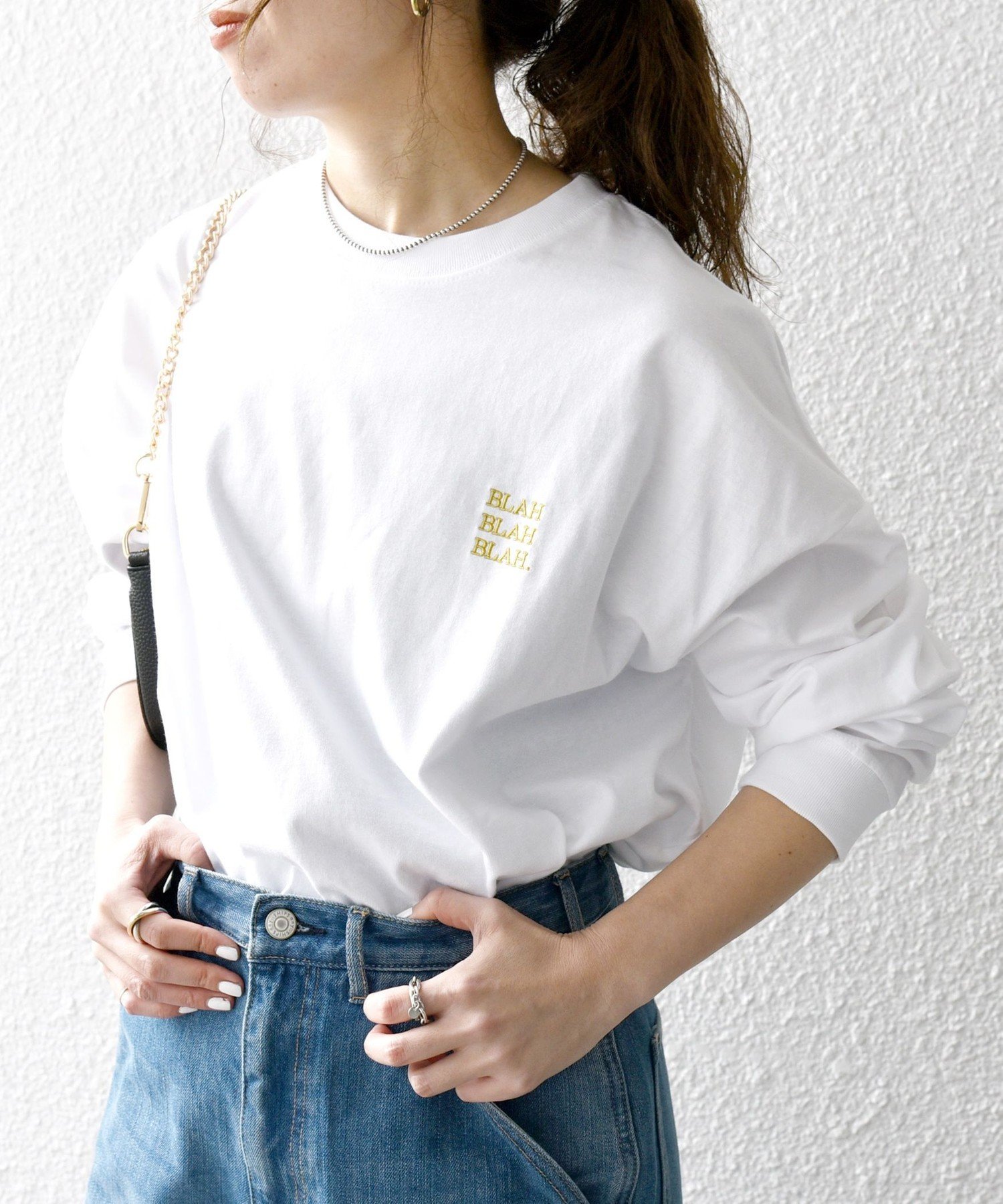 [WEB限定]SHIPS any: BLAH BLAH BLAH.一点刺绣宽松T恤（长T）◇