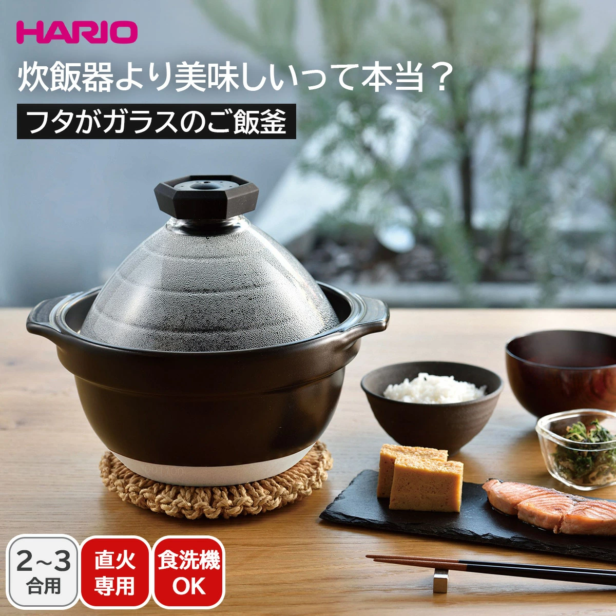 HARIO 2-3 杯玻璃盖饭锅