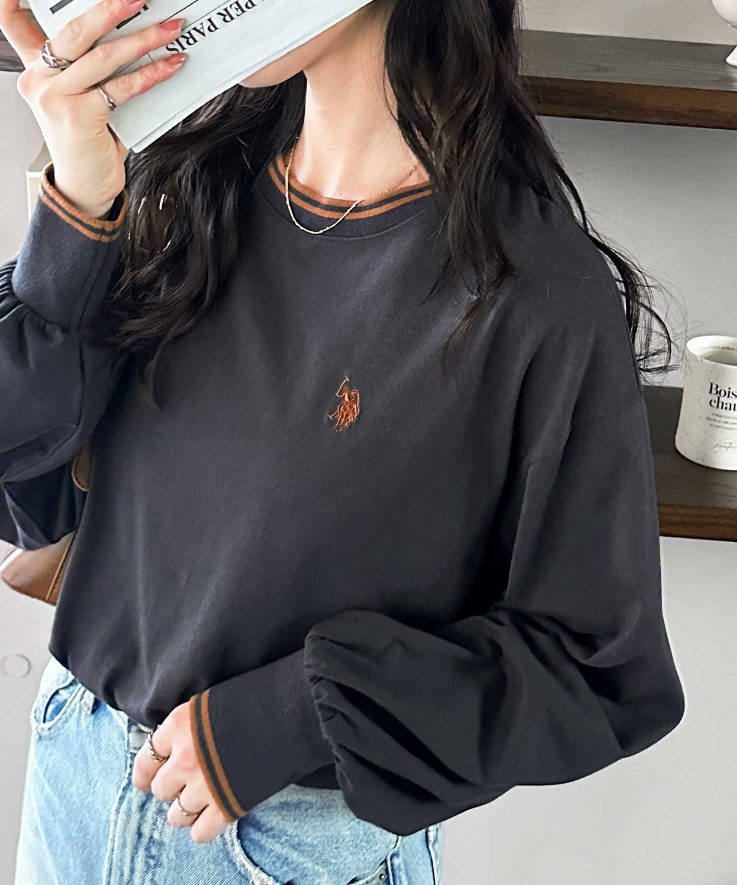 [我们。 POLO ASSN.]彩色线长T恤