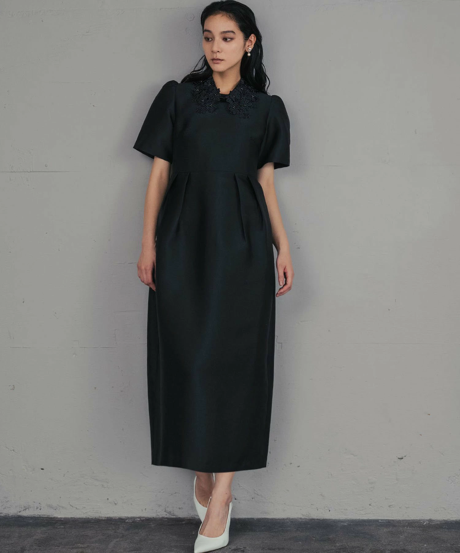 蕾丝领茧型连衣裙婚纱礼服派对礼服