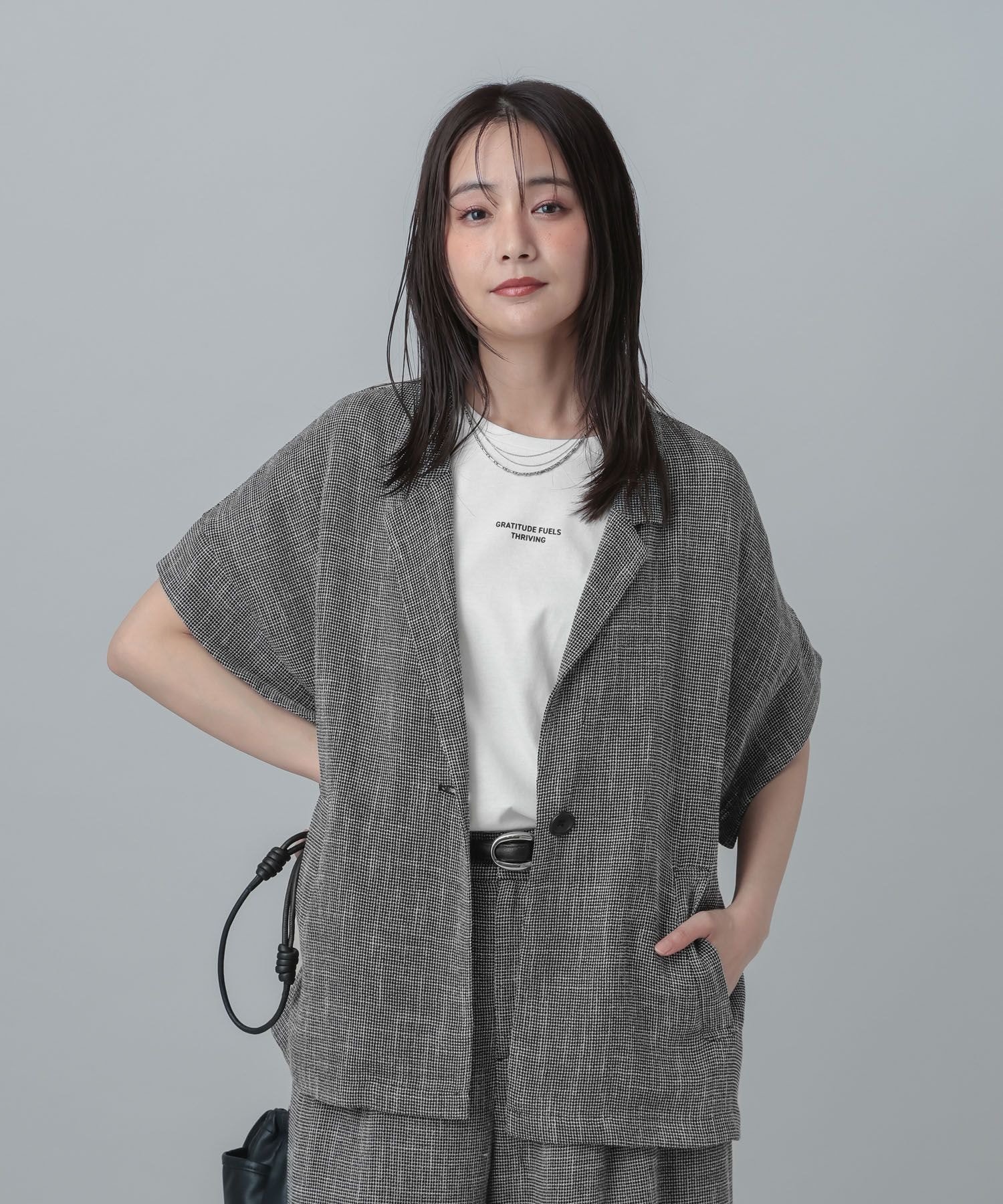MATINEE LINE/卡拉米仿亚麻短袖外套/670035