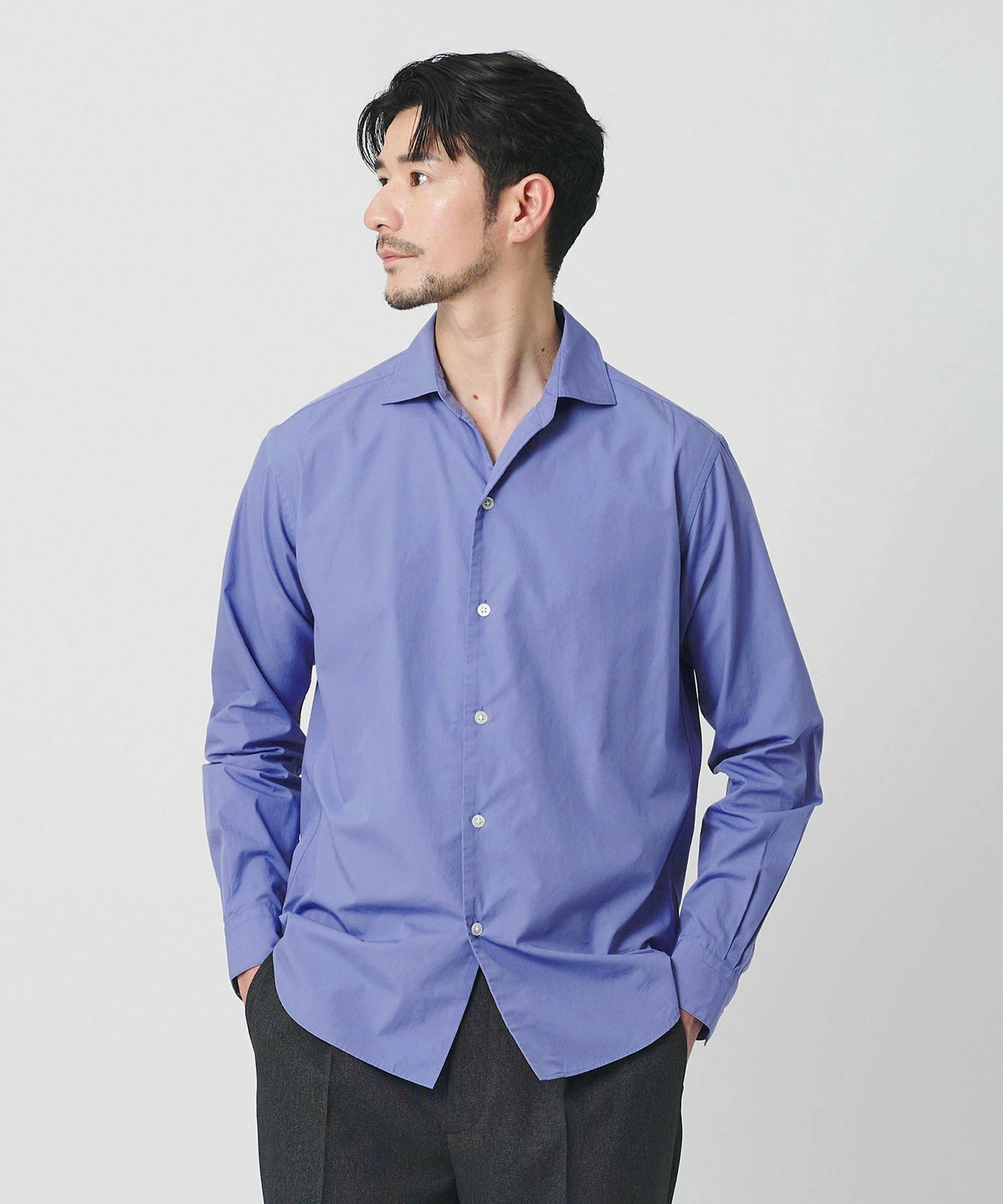【WEB限定WARDROBE SMART】棉质宽领船长衬衫