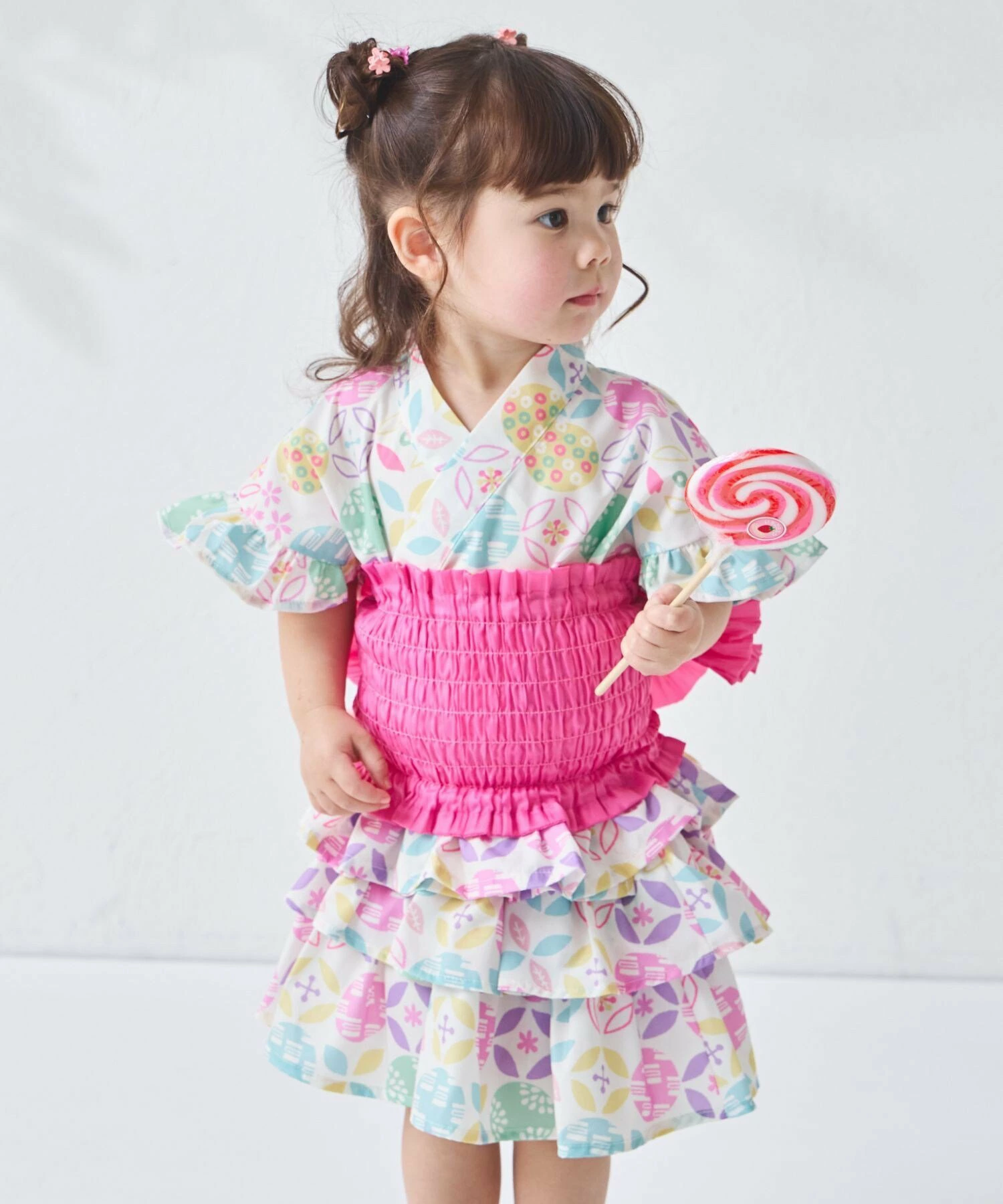 [Easy to Dress] 女童荷叶边喇叭形甚平简易腰带套装