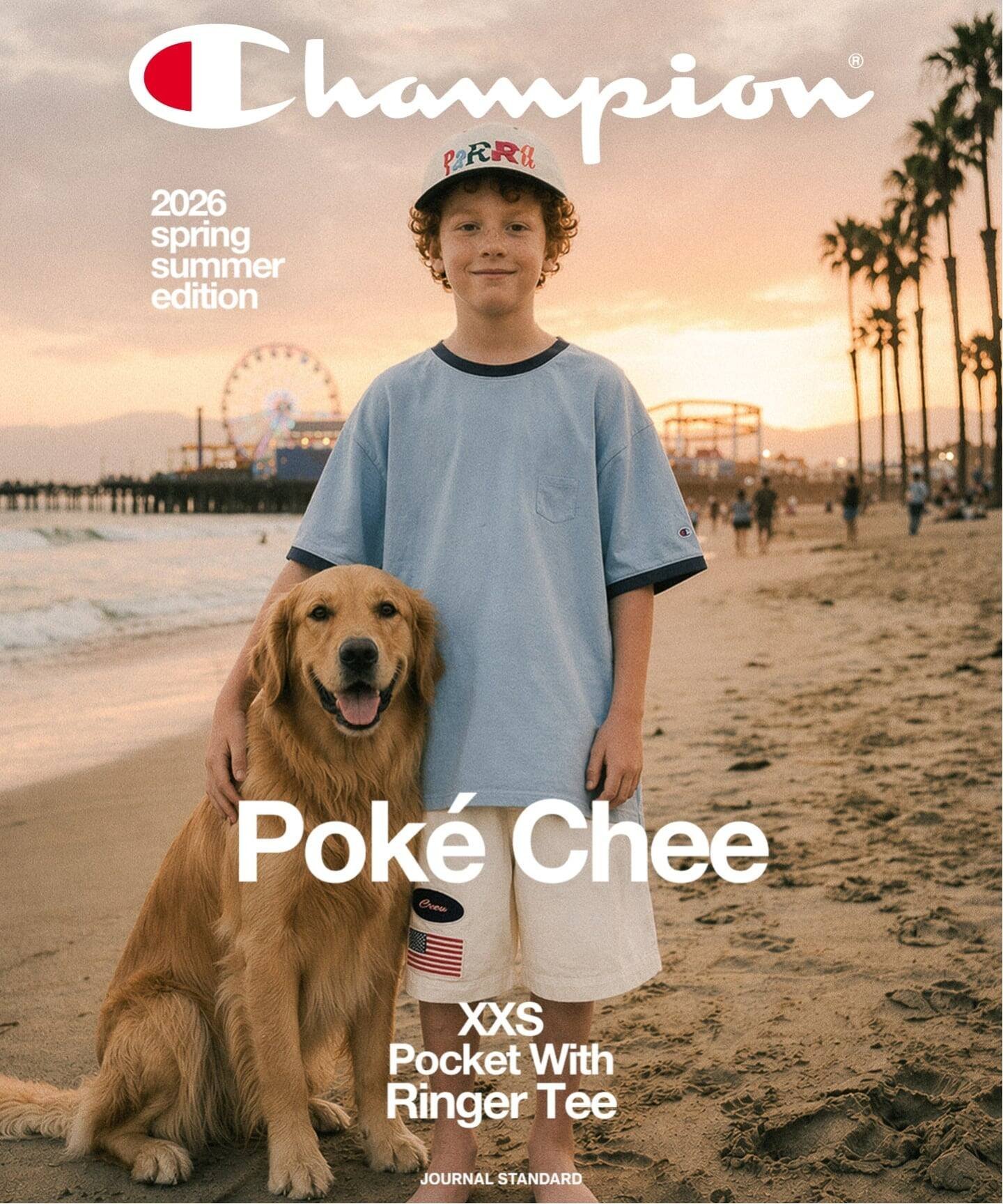 CHAMPION / チャンピオン 別注 リンガー ポケチー Tシャツ