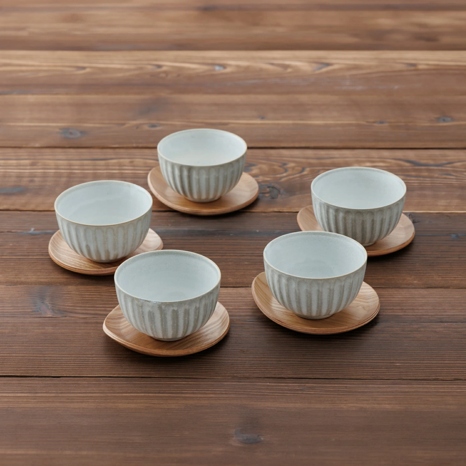 菊花形茶杯5个、木质茶杯5个5件套