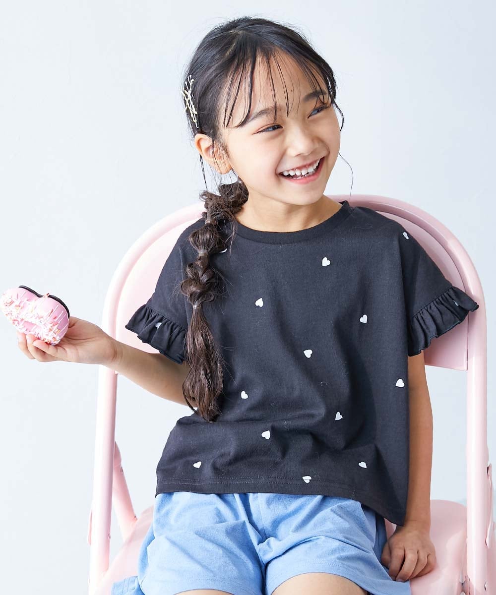 心形图案满袖荷叶边短袖T恤童装小孩女童心形图案heart 26SS