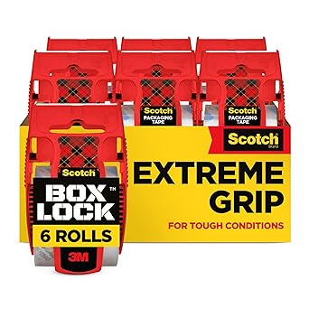 Scotch Box Lock 包装胶带，透明、超强抓力盒包装胶带，用于运输和邮寄，1.88 英寸 x 22.2 码，6 卷，带分配器