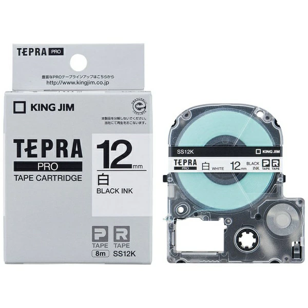 KING JIM 白色标签胶带 TEPRA PRO 系列白色 SS12K [黑色字母/12mm 宽度]