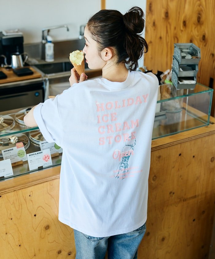 HOLIDAY ICECREAM×FREAK'S STORE 定制大廓形背面印花圆领T恤 [限量版]