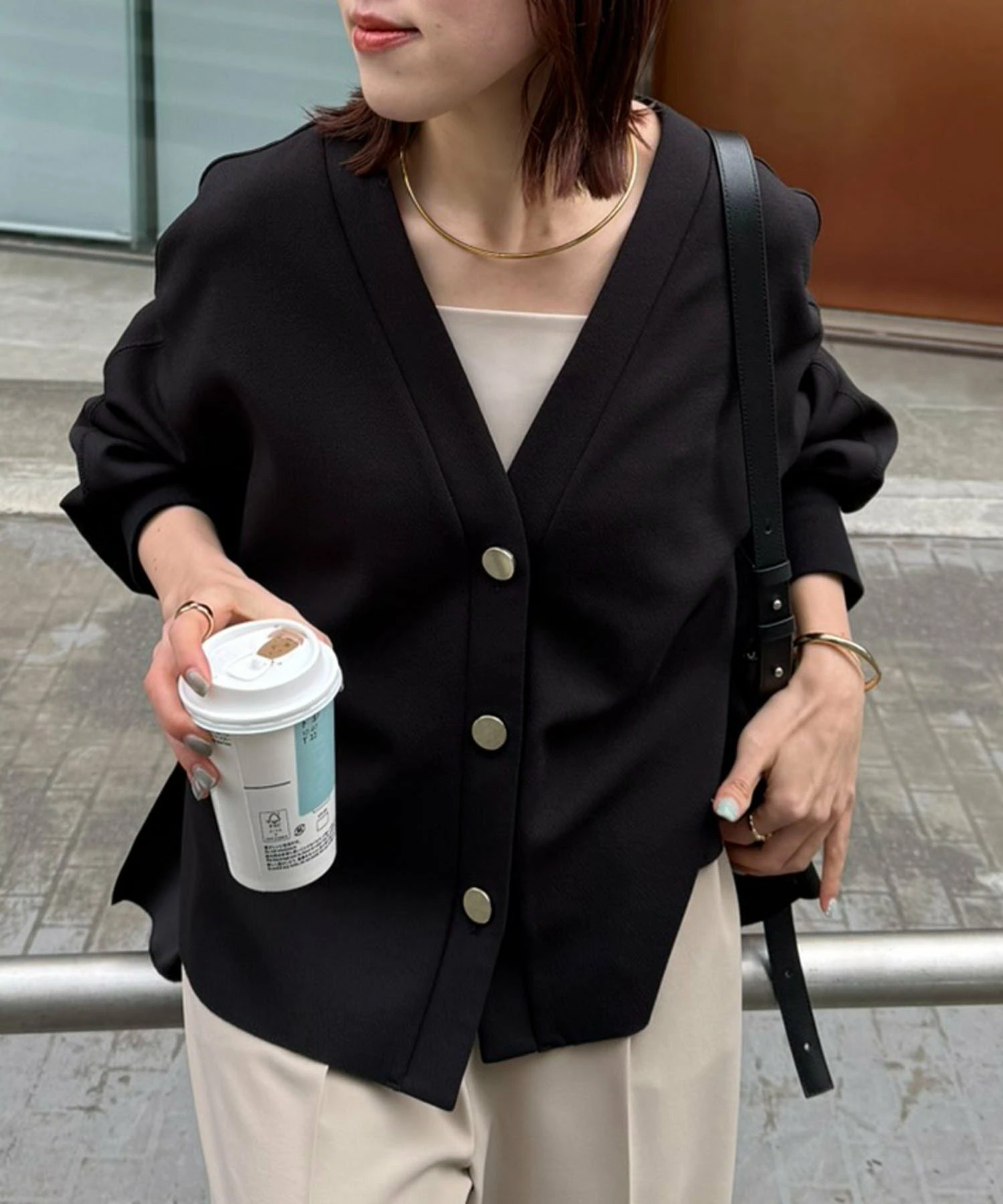 《WEB专用/温度调节用◎》金属纽扣乔其纱开衫