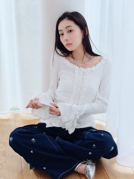 【WEB限定色】褶边开衫