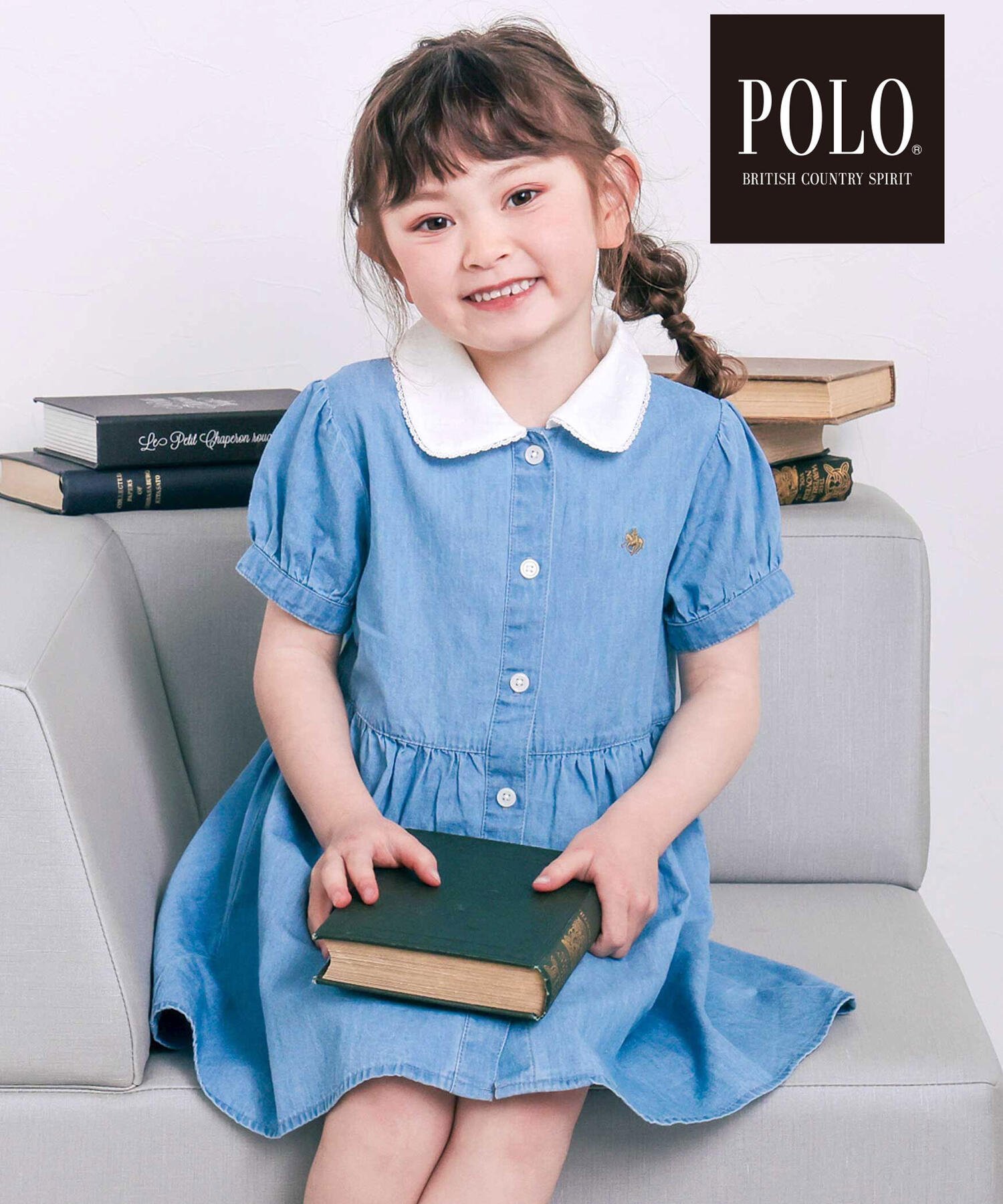 [POLO BCS *SLAP SLIP 合作款] 饰带牛仔条纹衬衫连衣裙 (80~130cm)