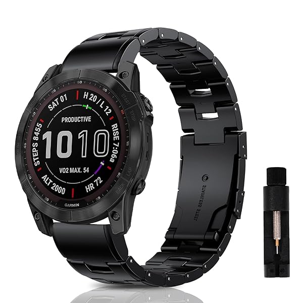 QuickFit 22mm 钛金属表带 GARMIN Fenix ​​8 47mm / Fenix ​​E / Fenix ​​7 / Fenix ​​6 / Fenix ​​5 / Approach S70 47mm / S62 / S60 表带替换表带钛金属商务风格皮带 Epix 2 / Epix Pro 47mm 带长度调节装置 (黑色)...