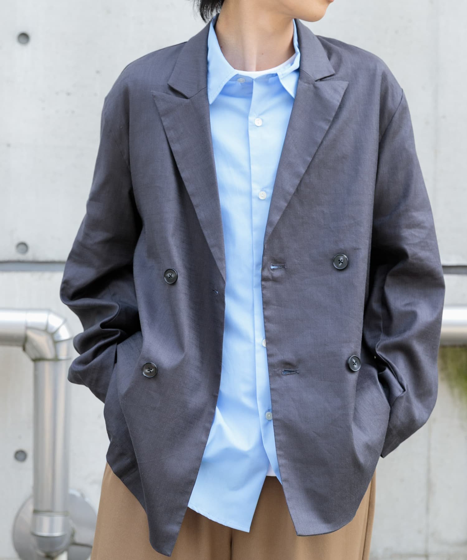 “兼容设置”亚麻混纺双层夹克