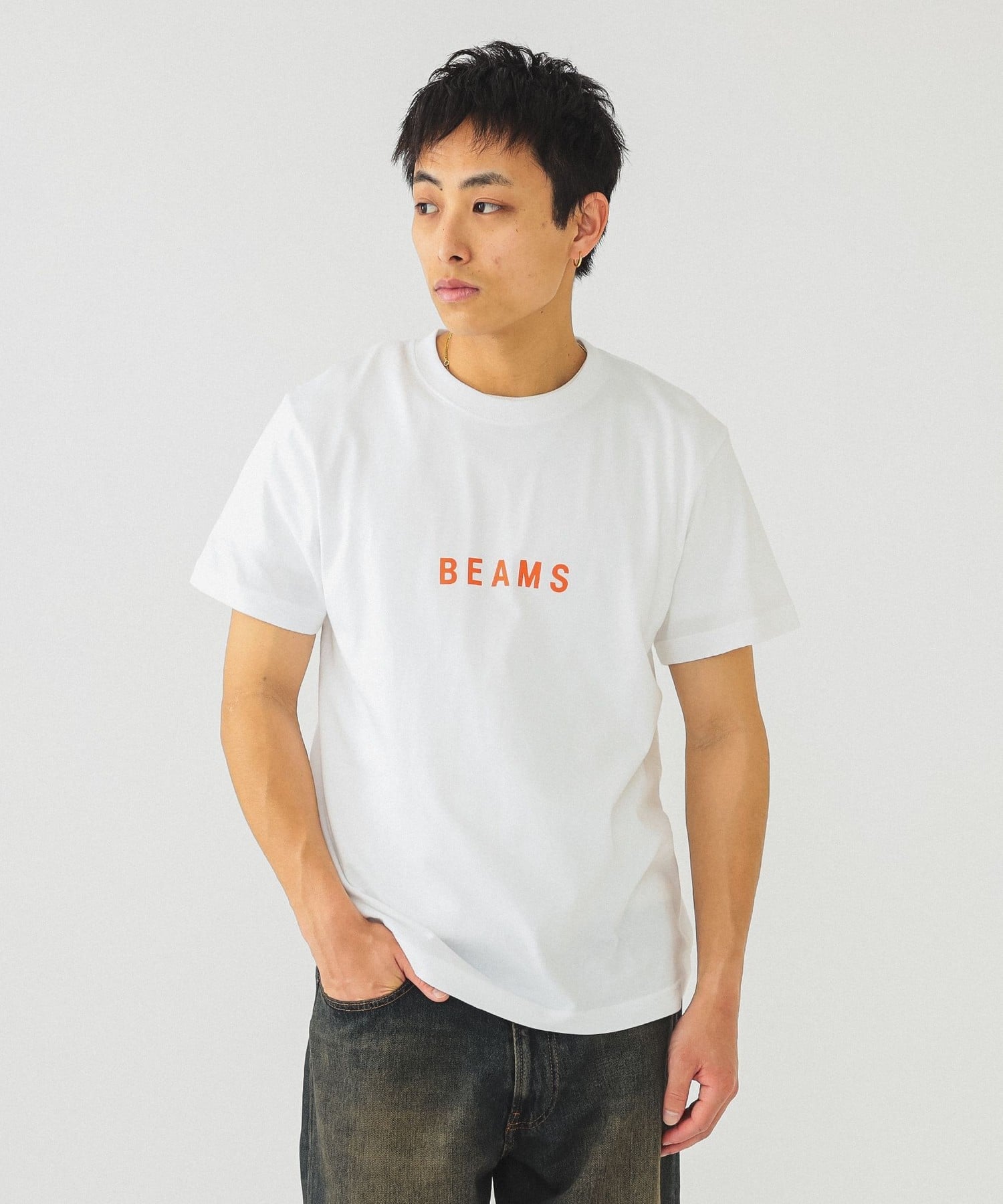 横梁 | BEAMS 徽标 T 恤 26SS |男装剪裁| 缝制长销经典|圆领 |礼物/礼物 |可水洗|夏季单品