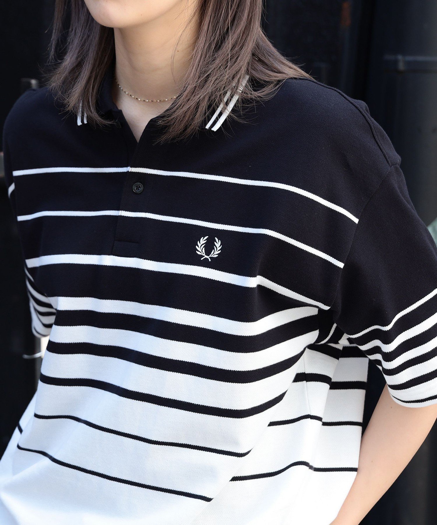 [特别订购] FRED PERRY / 宽松条纹珠地网眼布 Polo 衫