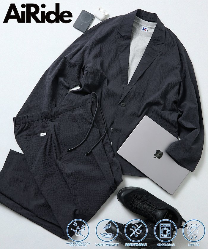 <防紫外线、凉爽触感、吸湿快干> AiRide/Air Ride Relaxed Fit Seersucker Set/西装外套/宽大休闲裤[限量版]