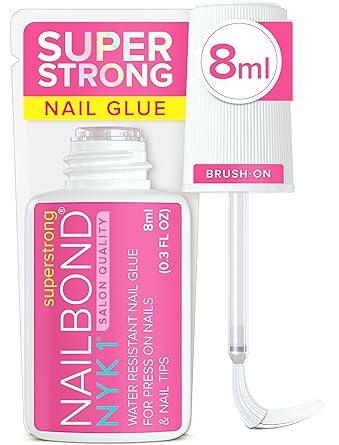 适用于按压指甲、指甲尖和亚克力指甲的超强指甲胶（8 毫升） NYK1 NailBond 刷式指甲胶，适用于按压指甲、指甲尖和丙烯酸指甲 - 持久、最大强度、无杂乱应用