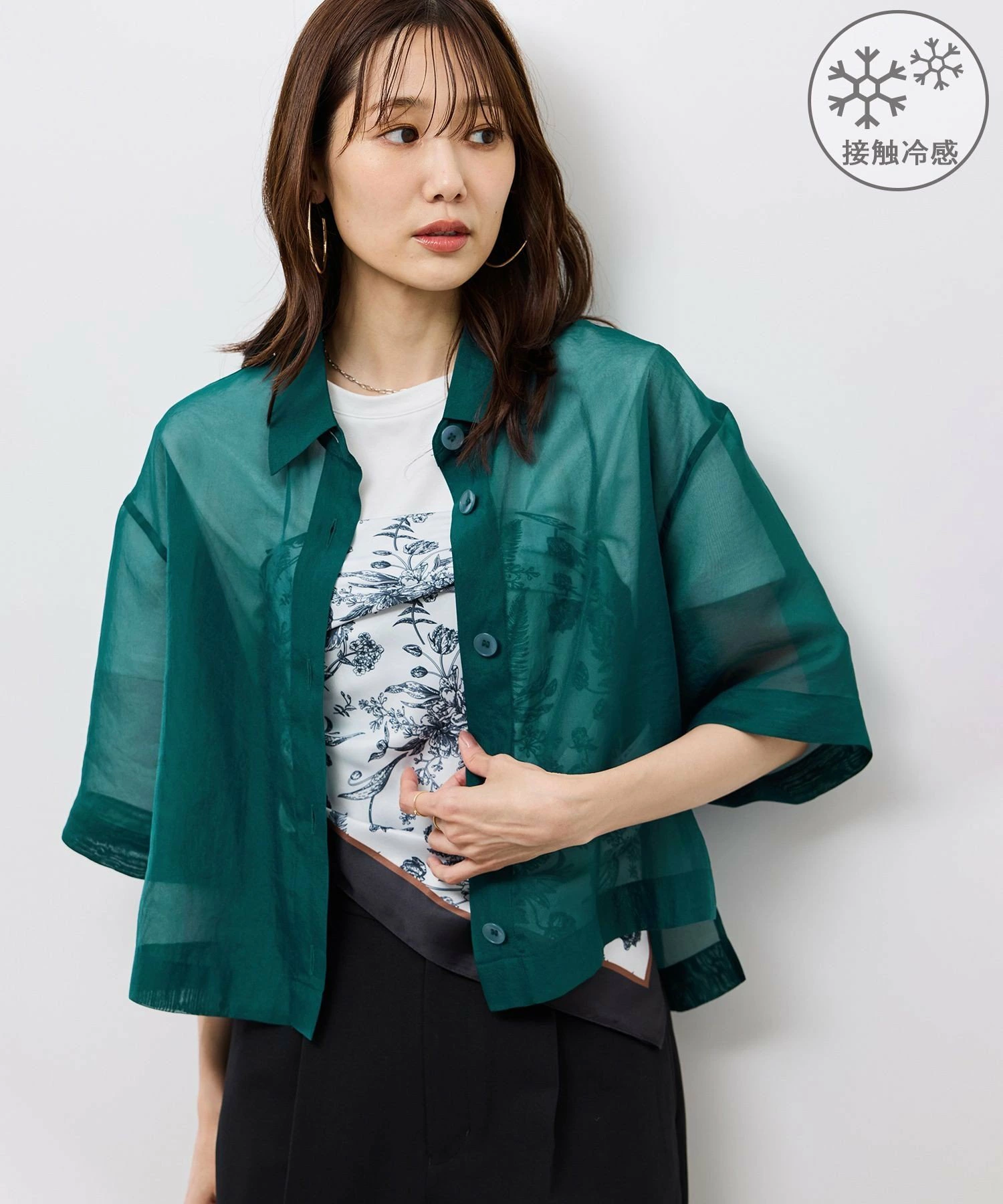【清凉触感】半袖透明衬衫