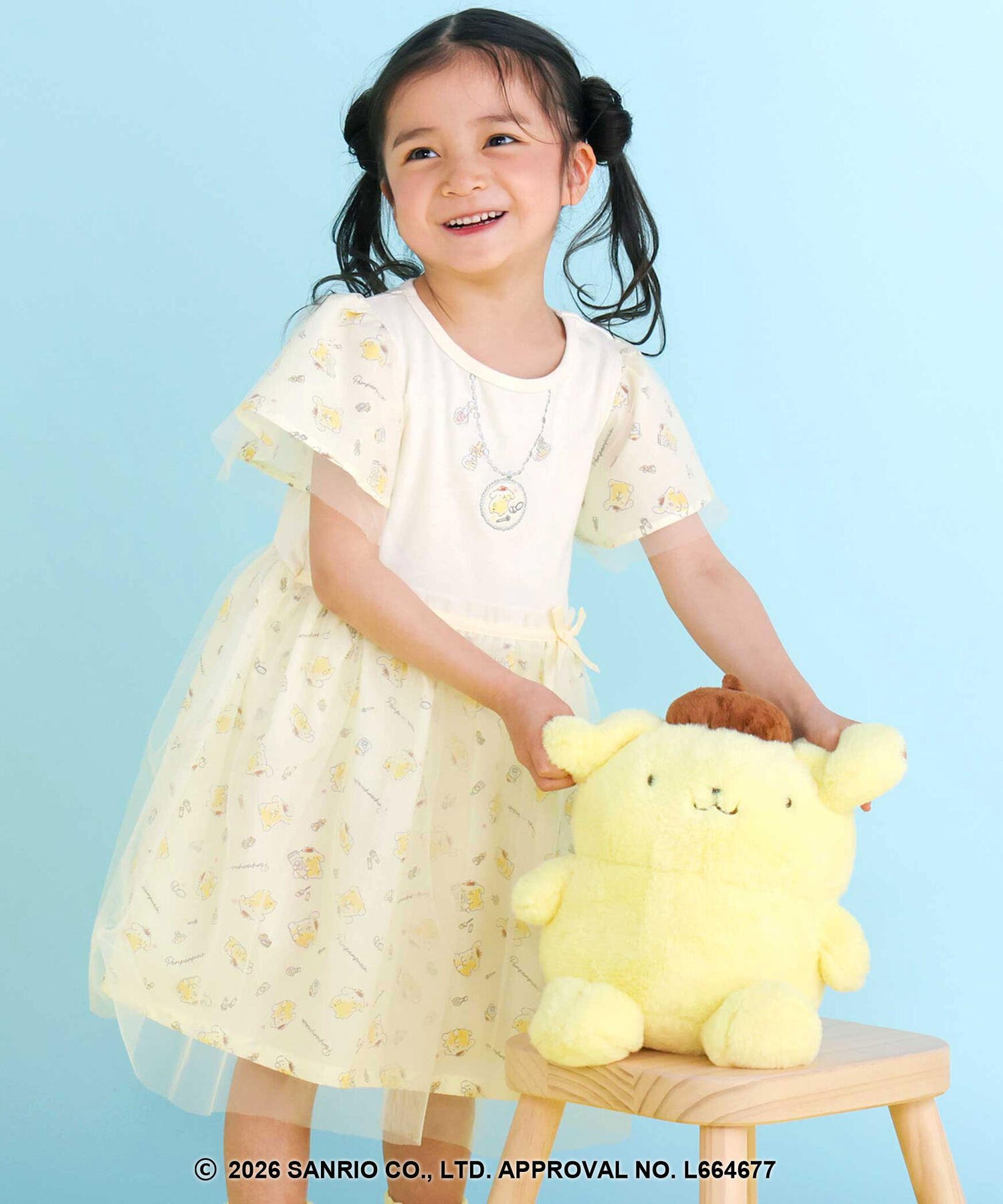 [Cinnamoroll/Pompompurin*SLAPSLIP] 全身印花蓬松薄纱喇叭连衣裙 (90~130cm)
