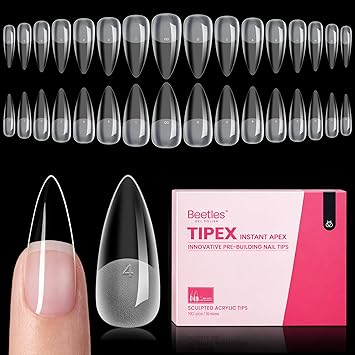 Beetles Tipex Instant Apex 指甲尖，Stiletto 中号，16 种尺寸 (00–14)，192 件，内置 Apex，无需增效凝胶，加厚强力亚克力指甲尖，适合 DIY 指甲延伸