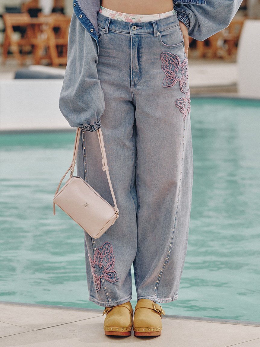 [LILY BROWN×ANNA SUI] 蝴蝶宽牛仔裤