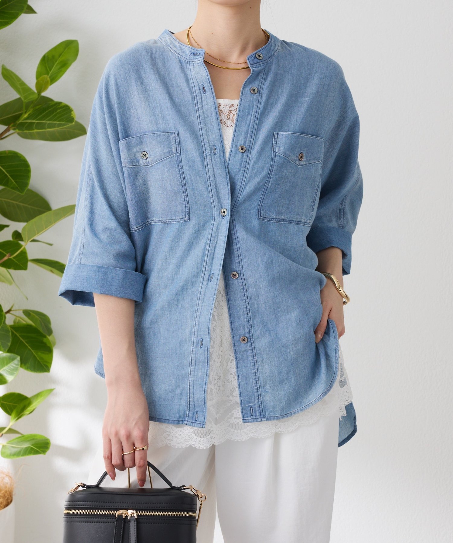 Q.anos dolman 透明牛仔衬衫