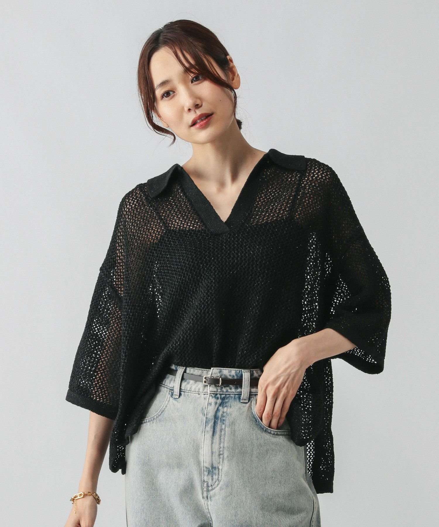 网眼金属丝polo针织短袖/587686