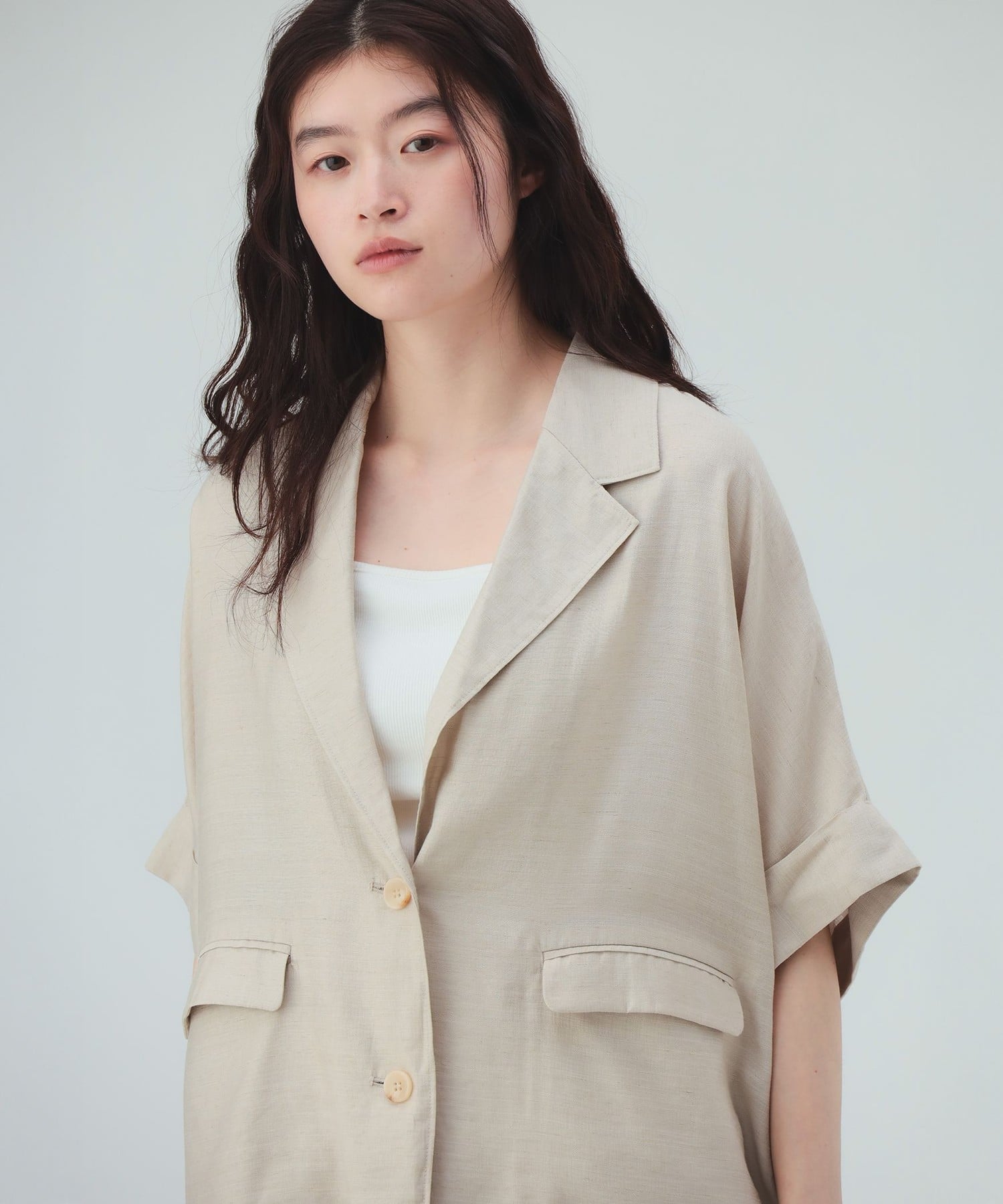 法式短袖外套 26SS 可水洗粗麻布