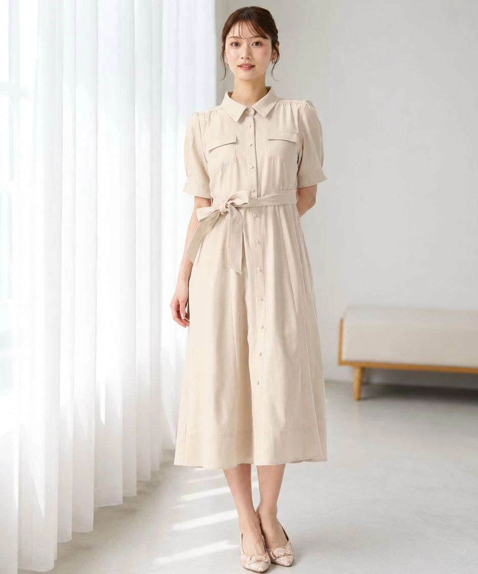 Stitch拼色泡泡袖衬衫连衣裙MM627425