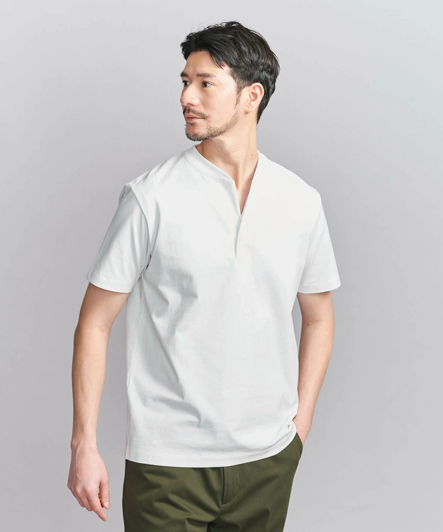 [WEB限定WARDROBE SMART]透明气棉亨利领剪裁缝制[抗菌/防臭]
