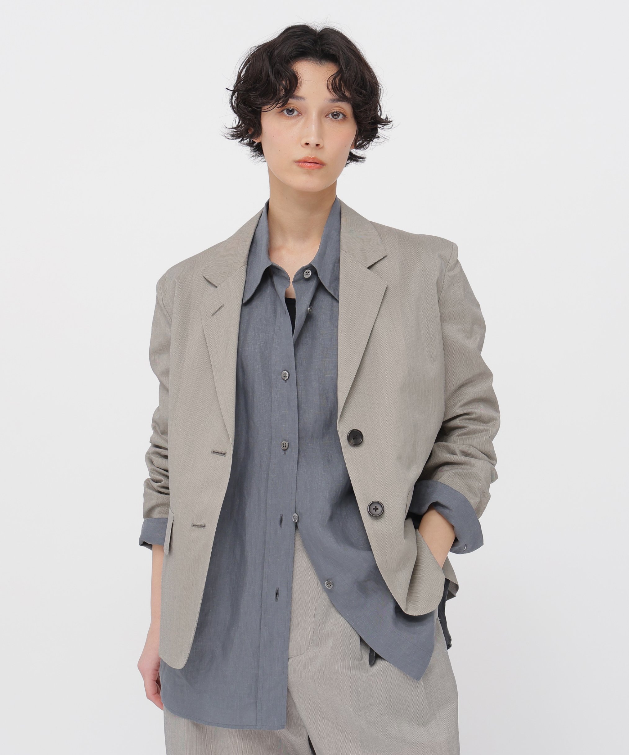 细条纹棉丝夹克