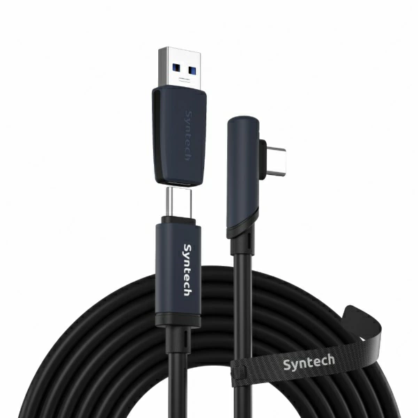 新泰克 |兼容 Meta Quest 3S / 兼容 PICO 4 Ultra / 兼容 Meta Quest 3 Syntech 连接线 2in1 连接线 5m 连接线 使用时可充电 黑色 C100-B