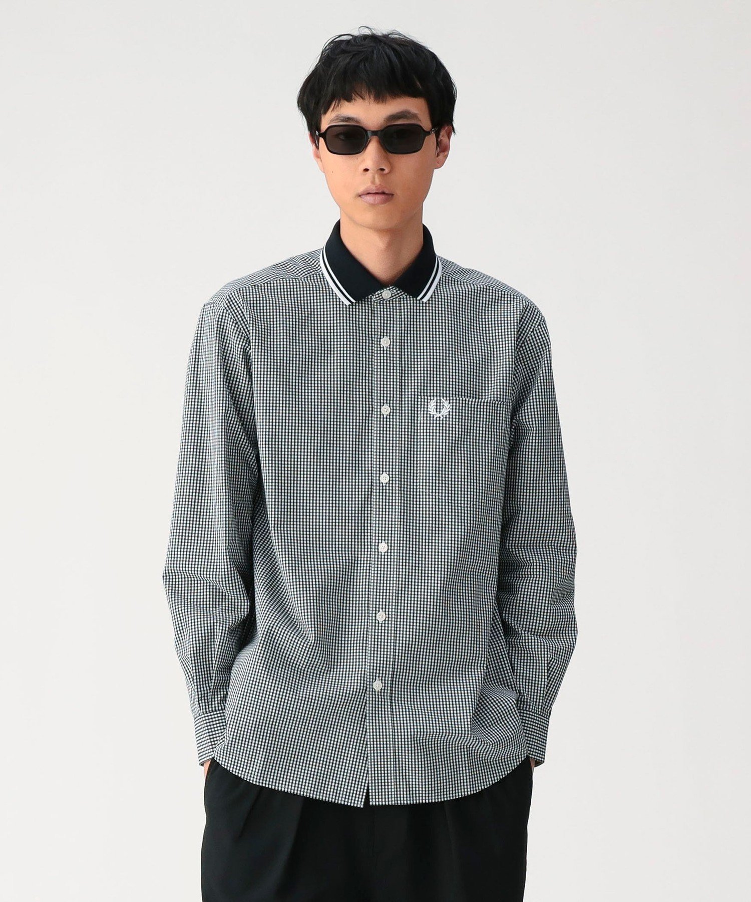横梁 | 【特别订制】FRED PERRY / 罗纹领衬衫 |男士上衣衬衫 |格子图案|罗纹领尖线|宽松廓形 |春夏