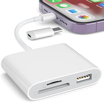 SZHAIIJIN SD 卡读卡器适用于 iPhone，存储卡读卡器带 USB 摄像头适配器即插即用游戏摄像头查看器支持 SD 和 TF 卡 MicroSD 卡适配器适用于 iPad 无需应用程序